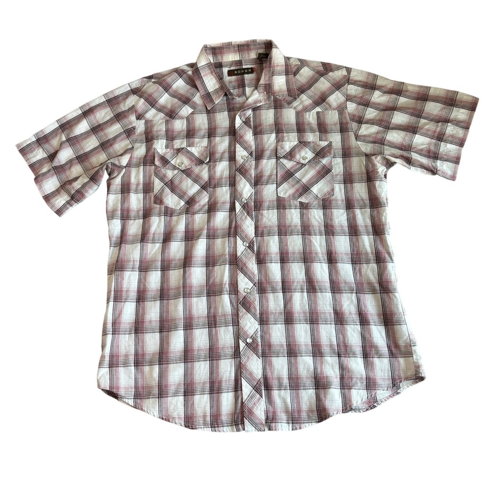 Roper TX Men's Plaid Western Shirt Short‎ Sleeve Snap Button Down Cowboy Style